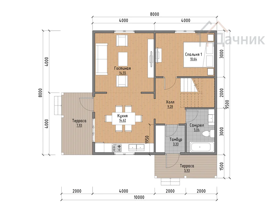 Дк-153 - План 1-го этажа с расстановкой мебели